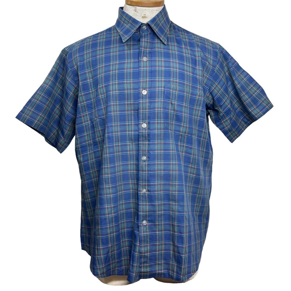Vintage 90’s Manhattan Button Down‎ Shirt Navy Plaid Large